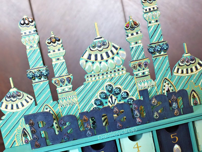 Dusk Ramadan Mosque Advent Calendar MDF Gold Teal Blue Navy Etsy