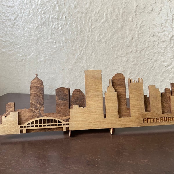 Small Pittsburgh Skyline Wooden Sign - Rustic Pittsburgh Sign Art - Layered Laser Cut Sign Wall Art - Handmade Sign Wall Decor - Gift Ideas