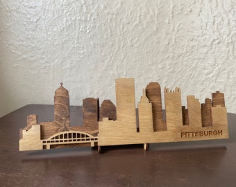 Small Pittsburgh Skyline Wooden Sign - Rustic Pittsburgh Sign Art - Layered Laser Cut Sign Wall Art - Handmade Sign Wall Decor - Gift Ideas