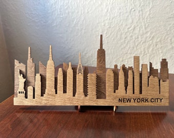 Small New York City Skyline Wooden Sign - Rustic NYC Sign Art - Layered Laser Cut Sign Wall Art - Handmade Sign Wall Decor - Gift Ideas
