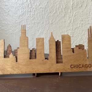 Small Chicago Skyline Wooden Sign - Rustic Illinois Sign Art - 3-D Layered Laser Cut Sign Wall Art - Handmade Sign - Gift Ideas