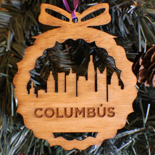 Columbus Skyline Ornament, Handmade Wooden Christmas Ornament, Columbus Oh New Home Gift