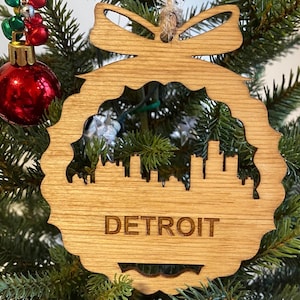 Detroit Skyline Wood Ornament: Handmade Keepsake Decor