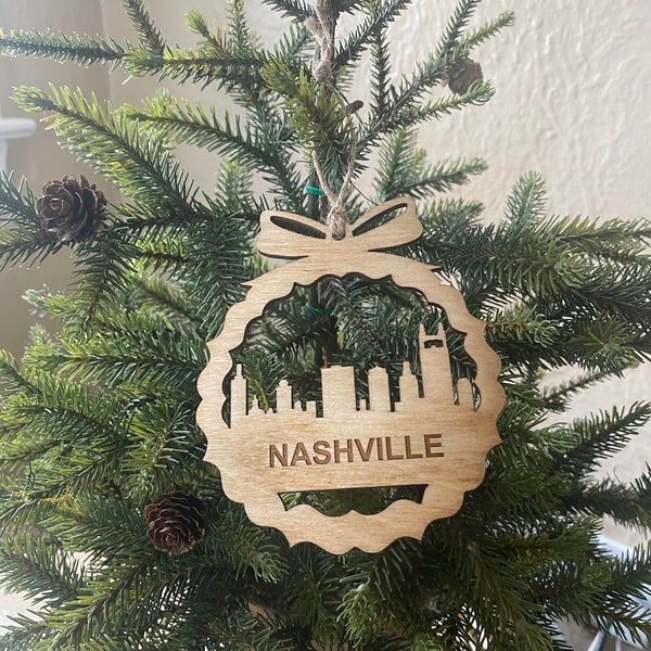 Nashville Skyline Ornament - Hanging Ornament Decor - Nashville Tennessee Ornament - Wooden Ornament Decoration - Home Decor - Gift Ideas