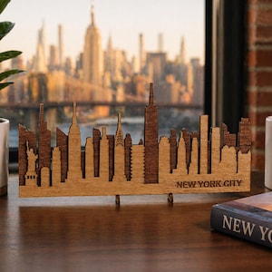 Laser Cut Wooden New York City Skyline - Rustic NYC Apartment Decor, Manhattan Skyline Wall Art, New Yorker Gift