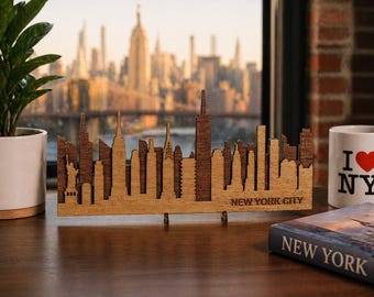 Laser Cut Wooden New York City Skyline - Rustic NYC Apartment Decor, Manhattan Skyline Wall Art, New Yorker Gift