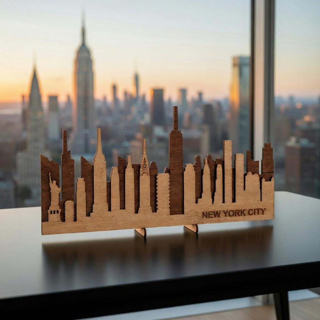 Laser Cut Wooden New York City Skyline - Rustic NYC Apartment