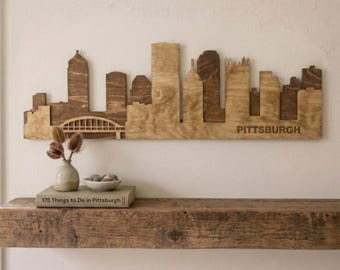 Letrero de madera con el horizonte de Pittsburgh - Decoración rústica de pared de Pittsburgh - Letrero de madera esencial - Arte de pared de madera único - Idea de regalo