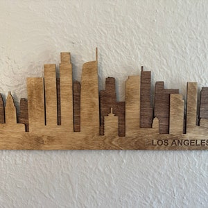 Los Angeles Skyline Wooden Sign – Rustic LA Wall Art – Handmade Layered Wood Decor – Unique Los Angeles Gift for Home or Office