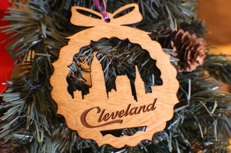Cleveland Skyline Ornament Handmade Wooden Christmas Etsy