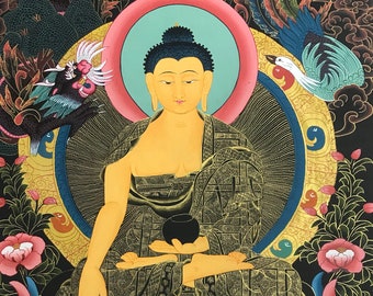 Beautiful Shakyamuni Buddha Thangka - Thanka handpainted in Nepal