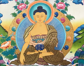 Magnificent 17” x 24” Shakyamuni Buddha Thangka - Thanka Art of Siddartha Gautama