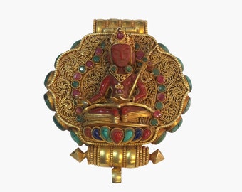 Padmasambhav - Kuber Silver Ghau Pendant with Tibetan Shrine Prayer Box - Handmade in Nepal