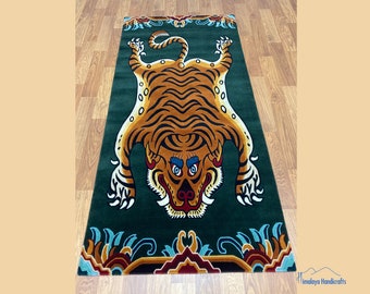 Tiger Printed Rug, Meditation Carpet - Hand Knotted in Nepal