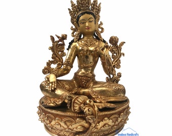 12" Inch Green Tara Copper Statue with Full Gold Plated