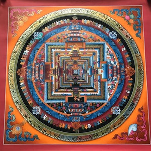 Wunderschönes Hochwertiges Kalachakra Mandala Thanka Tibetisch Handbemalt in Nepal Without Brocade