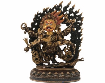 6-Armed 12" Mahakala Statue - Fine Face Painted - Handcarved in Nepal