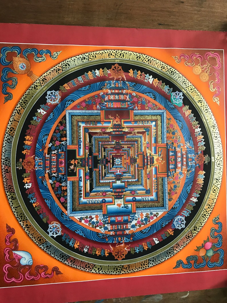 Wunderschönes Hochwertiges Kalachakra Mandala Thanka Tibetisch Handbemalt in Nepal Bild 4