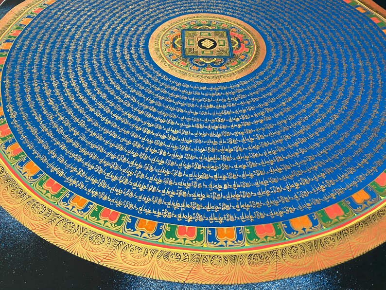 Tibetan Mantra Mandala Tibetan Thangka Painting Handpainted in Nepal image 3
