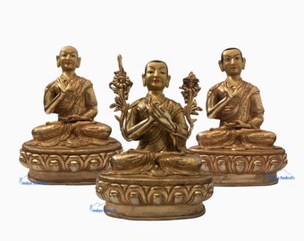Authentisches 12" Guru Tsongkhapa Statuen Set - Feines Gesicht bemalt - Handgemacht in Nepal