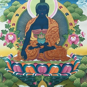 20 x 27 Magnificent Medicine Buddha Thangka Thanka handpainted in Nepal image 2