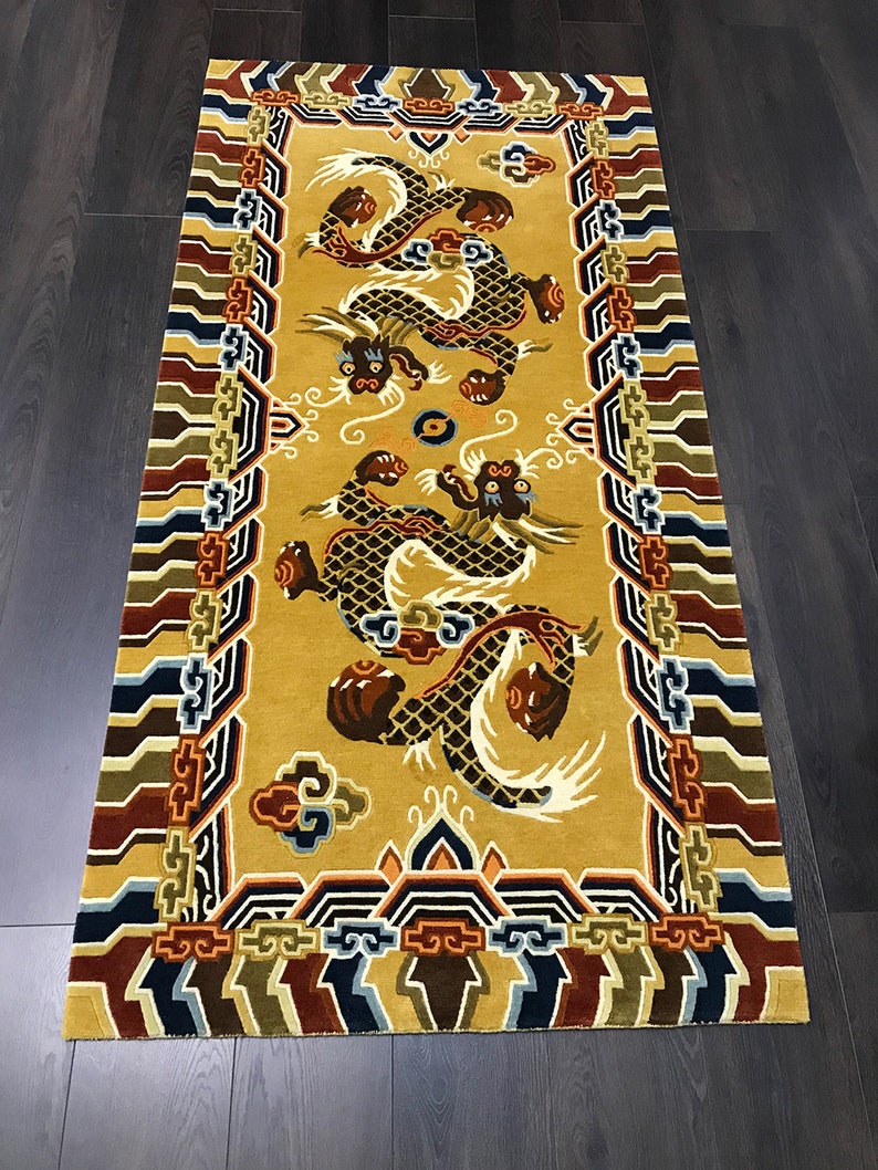 Tibetan Rug Hand knotted Dragon Design 100 Tibetan Wool Etsy