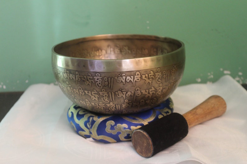 8 Mantra Carved Tibetan Singing Bowl Chakra, Healing, Meditation, Yoga Handmade in Nepal image 3