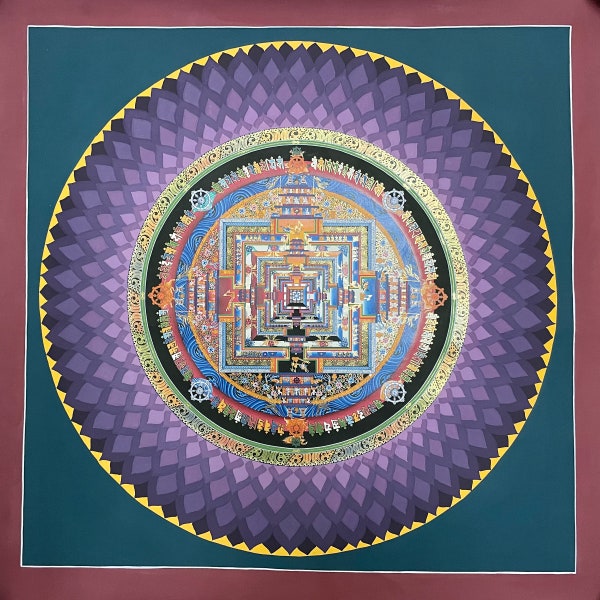 Lotus Kaalchakra Mandala Traditional Tibetan Thangka 19" x 19” - Handpainted in Nepal