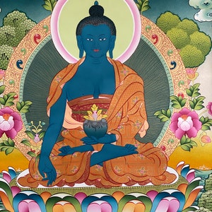 20 x 27 Magnificent Medicine Buddha Thangka Thanka handpainted in Nepal image 4