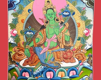 Amazing Green Tara Thanka- 24 Carat Gold