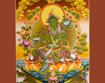 Green Tara - Dolma Tibetan Thanka Handpainted from Nepal