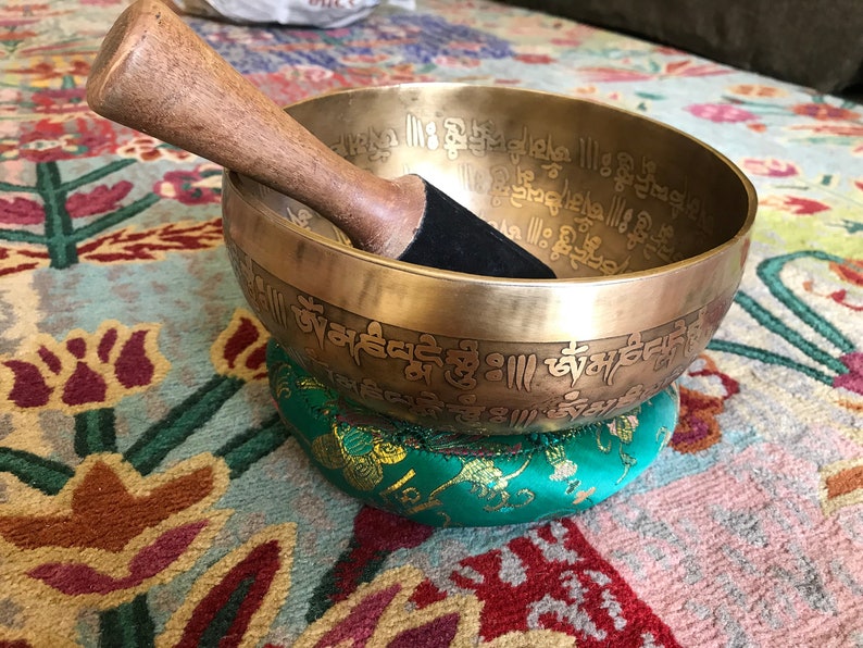 8 Mantra Carved Tibetan Singing Bowl Chakra, Healing, Meditation, Yoga Handmade in Nepal image 1