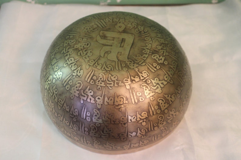 8 Mantra Carved Tibetan Singing Bowl Chakra, Healing, Meditation, Yoga Handmade in Nepal image 4