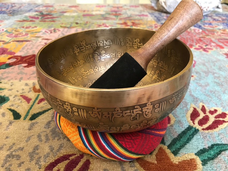 8 Mantra Carved Tibetan Singing Bowl Chakra, Healing, Meditation, Yoga Handmade in Nepal image 2