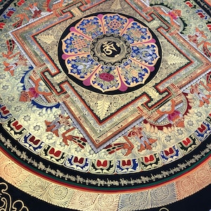 Wunderschönes Om Asta Mandala Thangka Handarbeit aus Nepal Bild 3