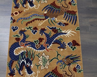 Tapis tibétains noués à la main - 100% laine tibétaine - Jhan Druk Dragon Design Carpet - Fabriqué au Népal