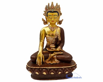 Crowned Shakyamuni Buddha Statue 8" - Handcarved Gift from Nepal