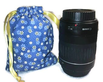 Camera Case, Drawstring Bag, Camera Lens Bag, Lens Case,Lens Bag, DSLR Lens, Nikon Accessories, Canon Accessories, Camera Bag, Gift for Mom