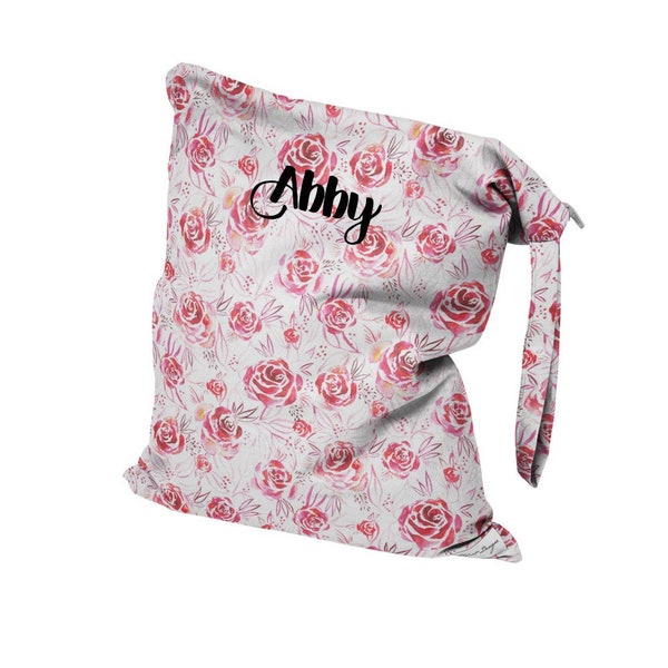 Rose Bag, Rose Pouch, Red Rose Fabric, Large Wet Bag, Personalized Wet Bag, Swimsuit Bag, Waterproof Bag, Zipper Pouch, Baby Shower Girl