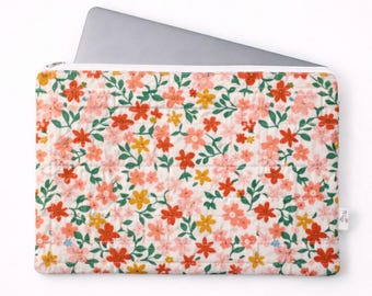 Pink & Rose Gold Floral Laptop Sleeve - Quilted Case Protector
