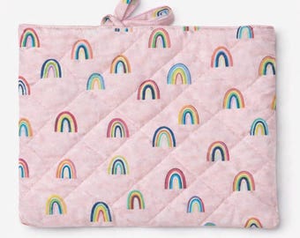 Quilted Rainbow Fabric Kindle Sleeve, Padded Book Protector Pouch