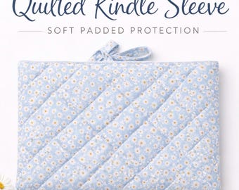 Blue Daisy Quilted Kindle Book Sleeve | Soft Padding for Your E-Reader