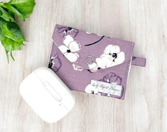 Floral Fabric Earbud Case | Small Zipper Pouch | Lavender Coin Purse | Gift for Her | Handmade Travel Accessory