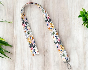 Cordón de tela floral, bonito cordón para llavero, porta credencial para mujer, regalo para maestra, cordón para credencial de identificación, cordón para llaves hecho a mano, regalo para ella