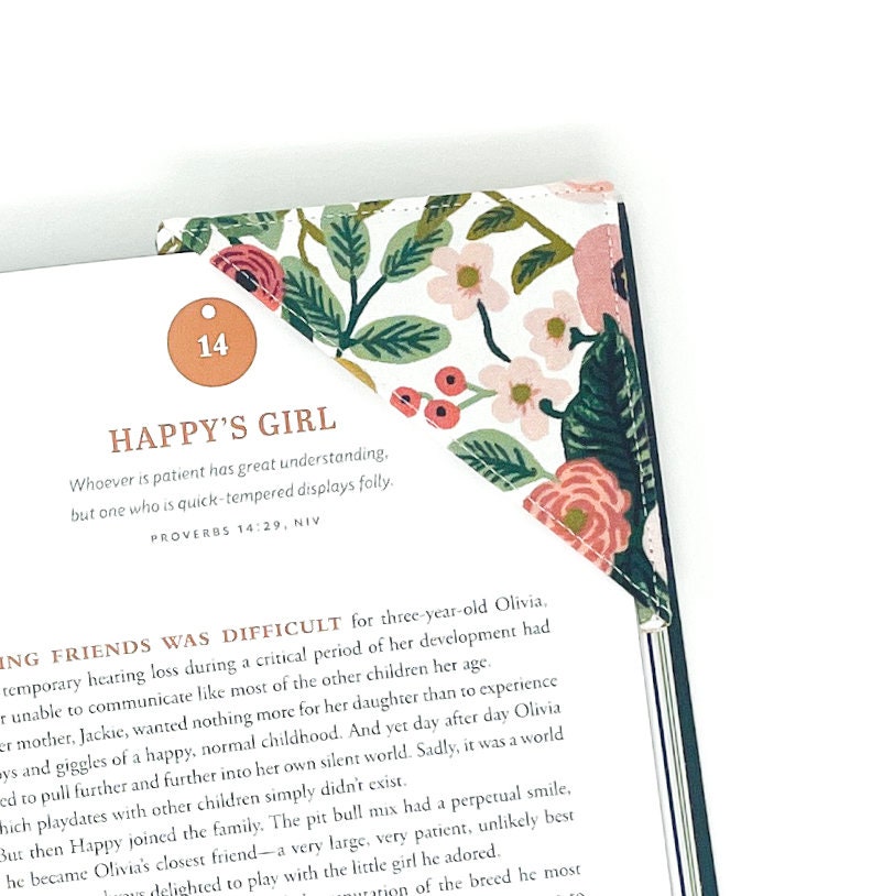 Floral Corner Bookmark, Corner Bookmark, Fabric Corner Bookmark, Rifle Paper Fabric, Book Lover Gift, Stocking Stuffer Gift, Bookworm Reader