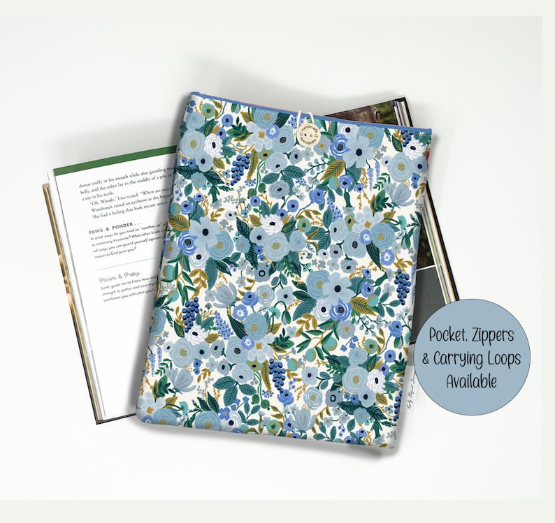 Rifle Paper Sleeve, Rifle Paper Fabric, Rifle Paper Pouch, Floral Book Sleeve, Reader Case, Book Sleeve Zipper, Kindle Case, Book Pouch image 1