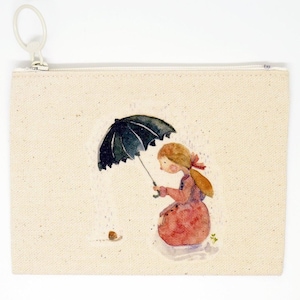 Watercolor & ink  illustration printed small canvas pouch, coin pouch - girl and snail