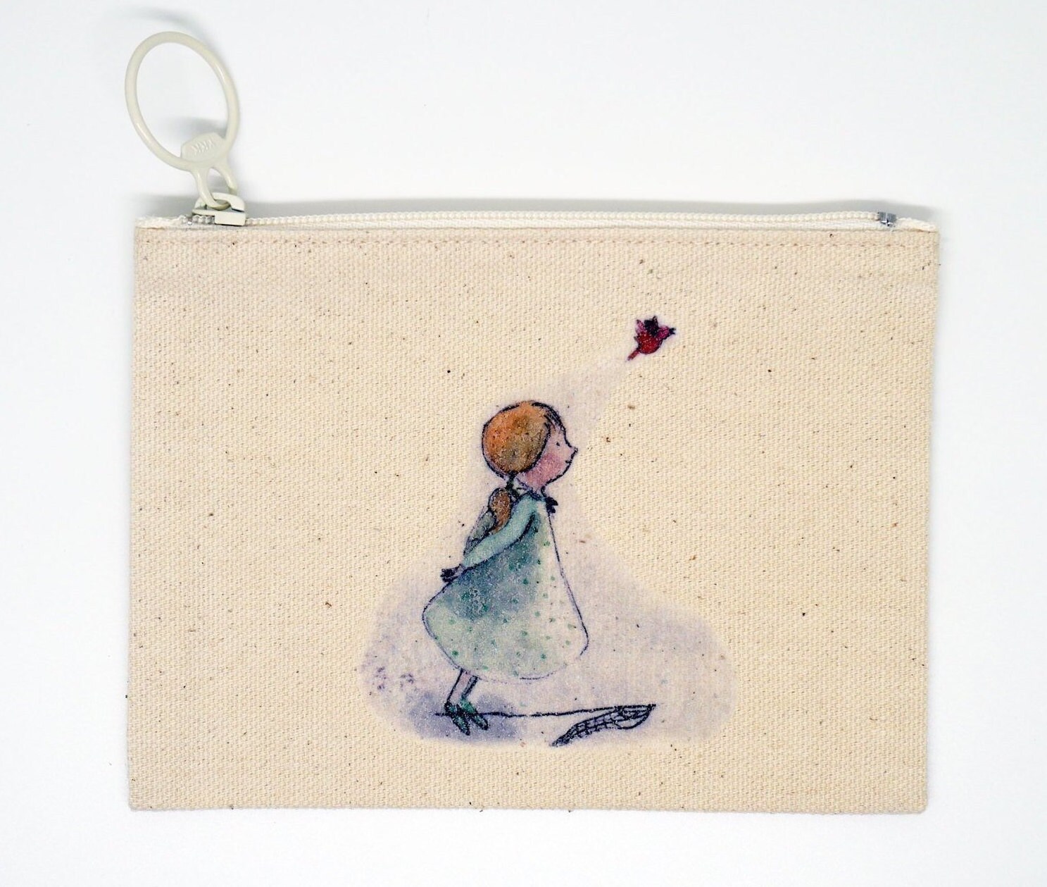 Watercolor & Ink Illustration Printed Small Canvas Pouch, Coin Pouch