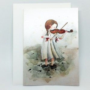 watercolor illustration 5x7 folding card with the envelope, black card