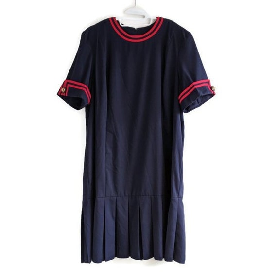 Vintage 80s Drop Waist Navy Blue Dress. 24. Bust 5